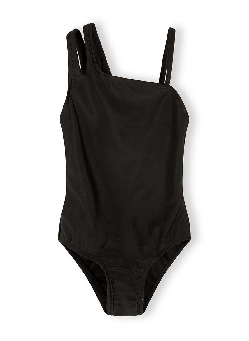 MINOTI Girls asymmetrical black swimsuit single shoulder strap